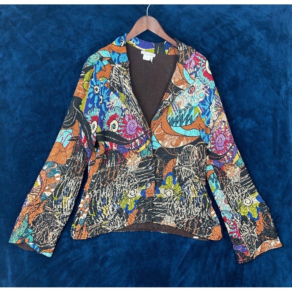 Alberto Makali Blazer Size L Crinkle Stretch‎ Graffiti Art To Wear Top